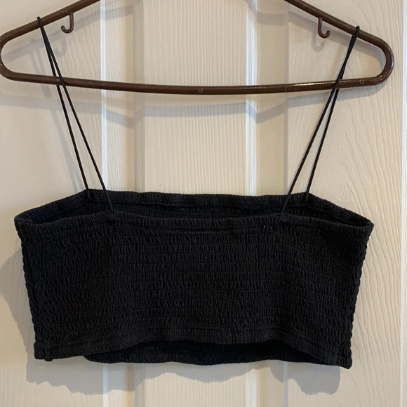 NWOT Maeve Micro Tube Top Spaghetti Strap Smocked Crop Top Black Medium - Picture 8 of 13